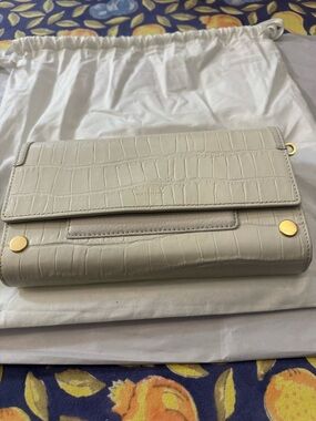 Hammitt Cream Croc-Embossed Clutch w/strap